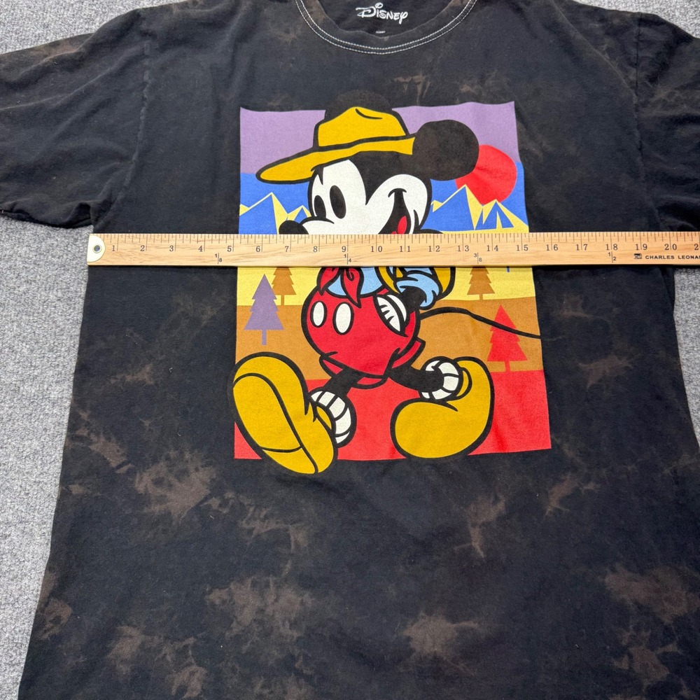 Disney Mickey Mouse Hiking Graphic Tee Black Acid Wash Men Medium Mad Engine - Picture 3 of 7